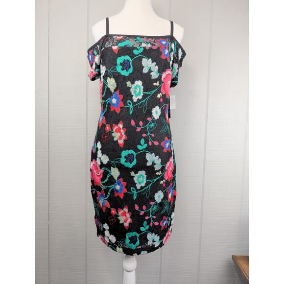 Guess Womens Lace Floral Embroidered Cold Shoulder Dress 10 Multi Color Sheath - Picture 2 of 16